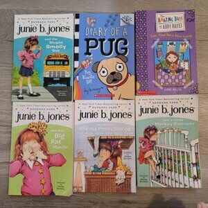 books. lot of 6 books. maybe 2, 3rd of 4th grade level depending on the kid. jun
